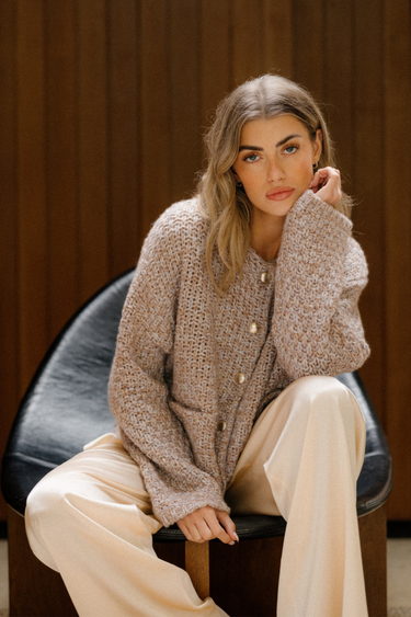 CHARLENE CASHMERE CROPPED WELT POCKET JACKET | PRAIRIE SAND MULTI