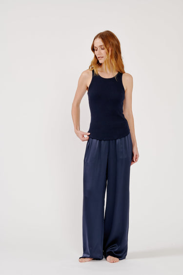BRYNN HIGH RISE PULL ON WIDE LEG PANT in midnight navy