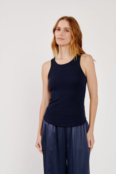 JAMEELA RACERBACK TANK in midnight navy