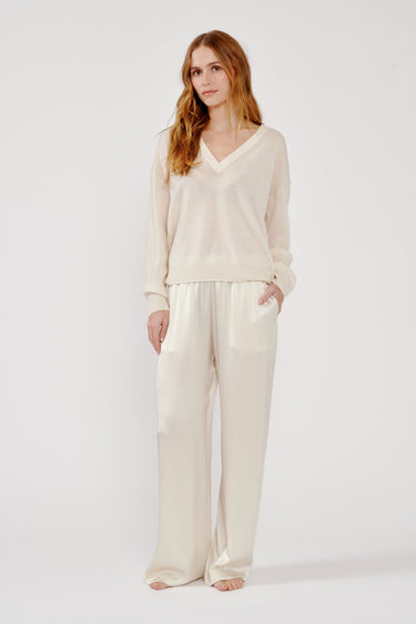 BRYNN WIDE LEG SILK PANT in gardenia