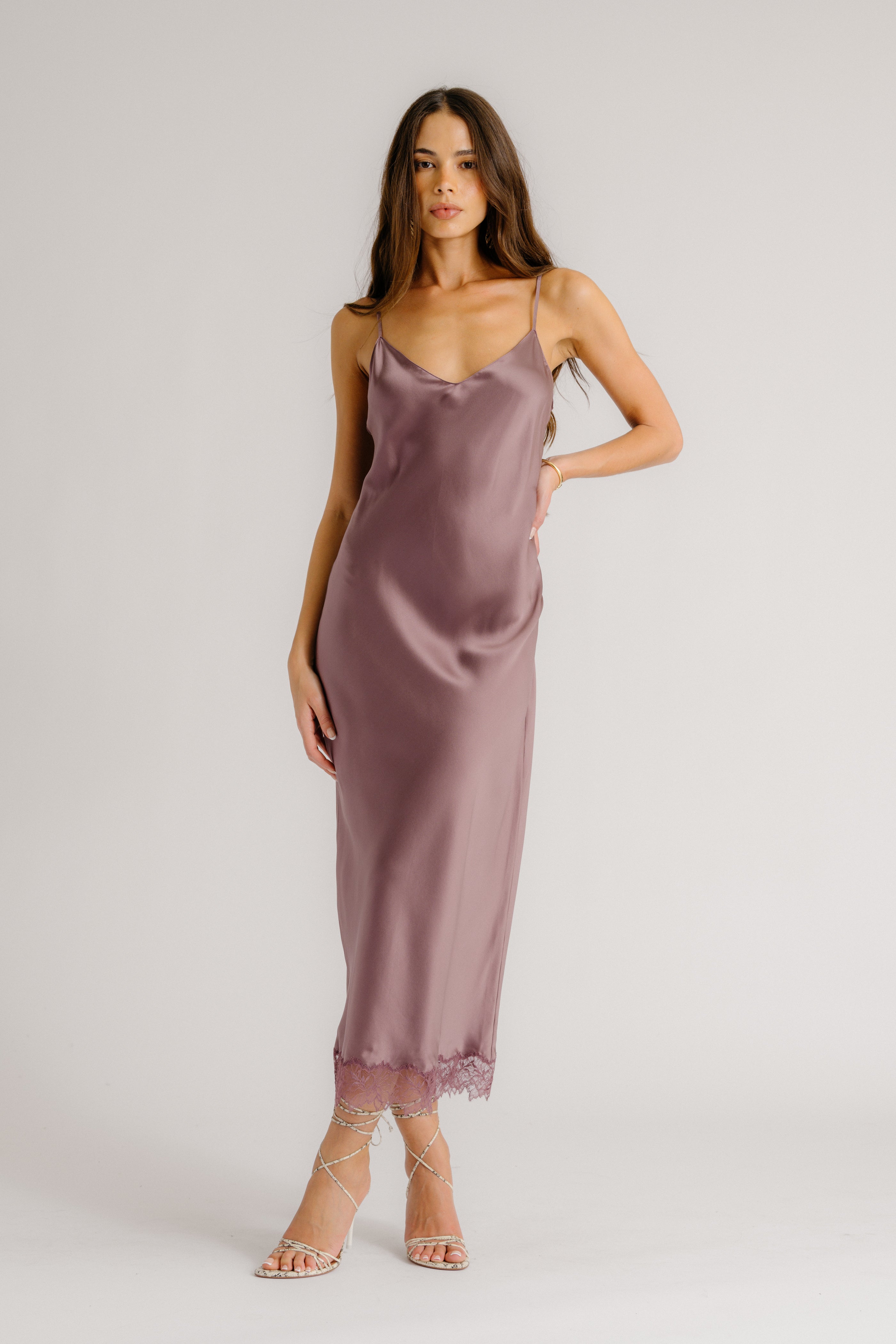 TAYLOR V-NECK BIAS CUT SILK DRESS W/ LACE TAYLOR V-NECK BIAS CUT SILK DRESS W/ LACE
