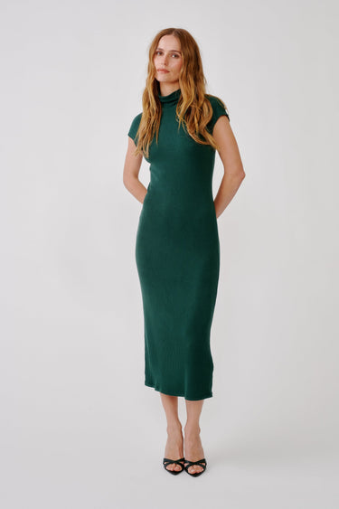 MONIQUE SLOUCHY MOCK NECK DRESS | HUNTER GREEN