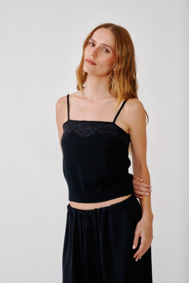 JOSIE STRAIGHT NECK CASHMERE CAMI | BLACK