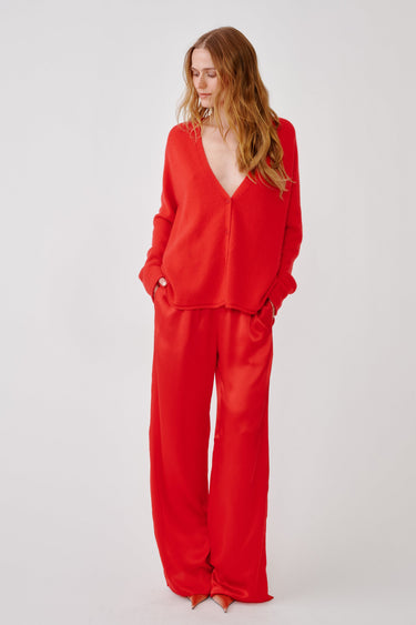 SAMSON RELAXED SADDLE CASHMERE RAGLAN CARDIGAN | SCARLET