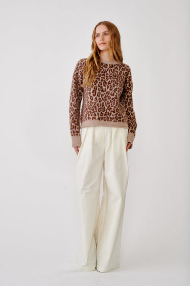 MARI SLOUCHY LEOPARD CREWNECK | DUNE/CINNABAR