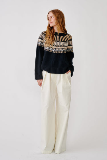 FINLEY SLOUCHY FAIR ISLE CASHMERE CREWNECK in black fairisle