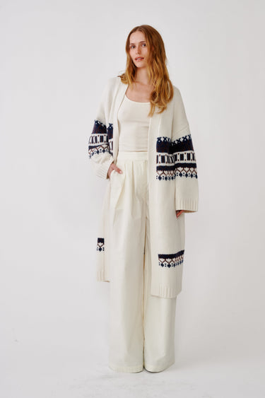 CEDAR SLOUCHY CASHMERE FAIR ISLE DUSTER | GARDENIA FAIRISLE