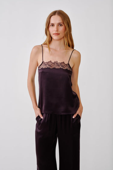 HAYA LACE TRIM SQUARE NECK SILK CAMI | OAK TREE