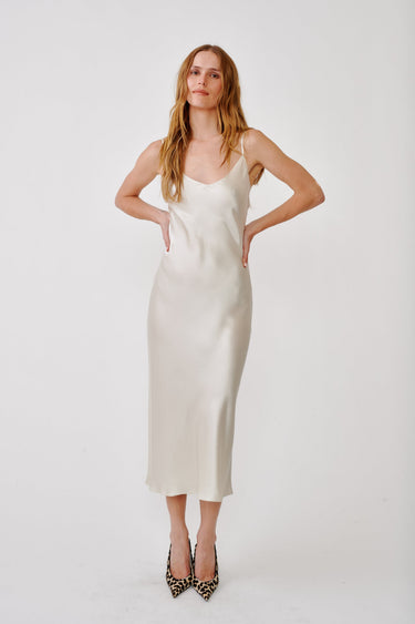 TAYLOR SILK V-NECK BIAS DRESS | GARDENIA
