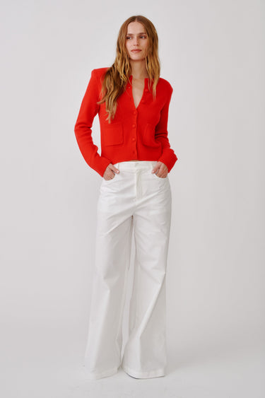 EMILIA SHOULDER PAD CASHMERE CARDIGAN | SCARLET