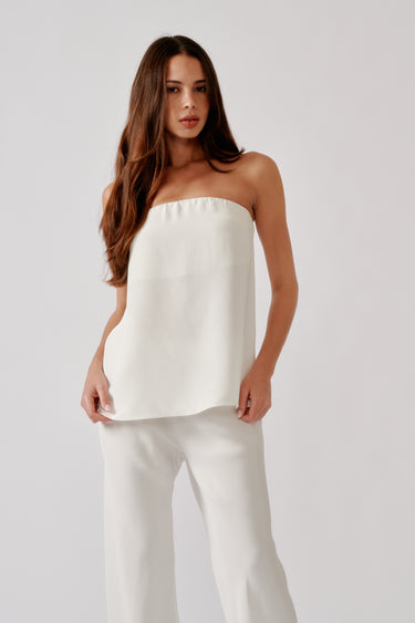 CAMDEN STRAPLESS SILK TOP | WHITE