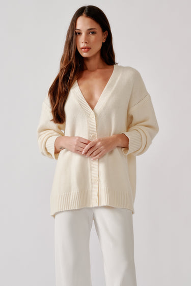 SIA RELAXED BUTTON UP CASHMERE CARDIGAN | GARDENIA