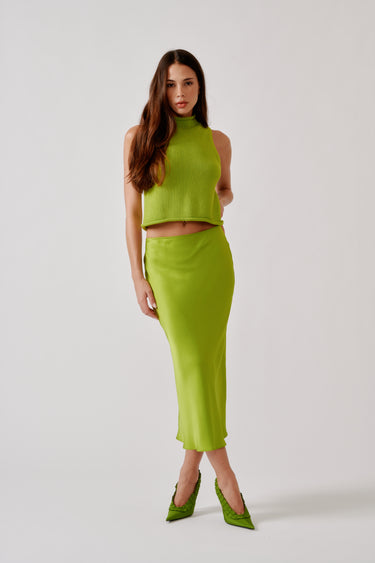 MIRANDA SCALLOP TRIM BIAS CUT SILK SKIRT | CHARTREUSE