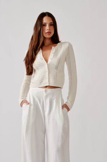 CHARLOTTE SLIM CREWNECK CARDIGAN | GARDENIA