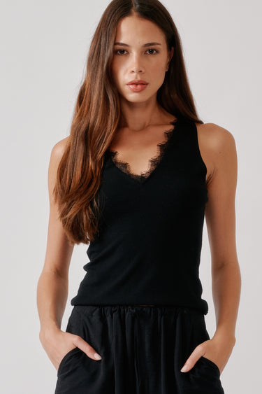 ADDYSON V-NECK LAYERING TANK WITH LACE | BLACK