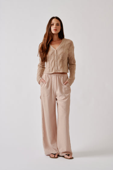 JOLIE V-NECK CROPPED CABLE CASHMERE CARDIGAN | DUNE HEATHER