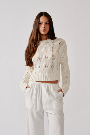 TRISTAN COTTON BLEND CREW | GARDENIA