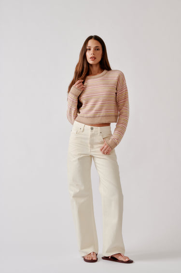 STEVIE SHRUNKEN CREWNECK CASHMERE PULLOVER | DUNE HEATHER