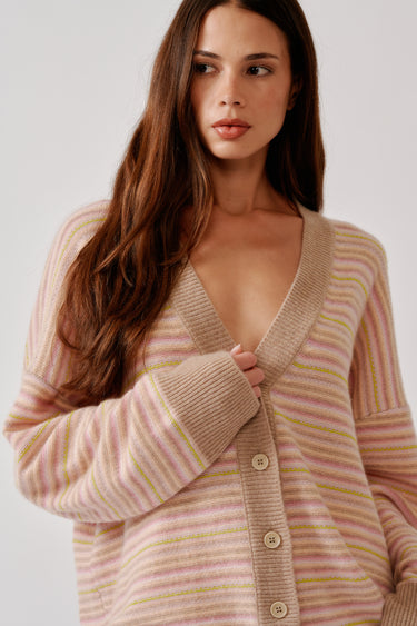 SIA RELAXED BUTTON UP CASHMERE CARDIGAN | DUNE HEATHER