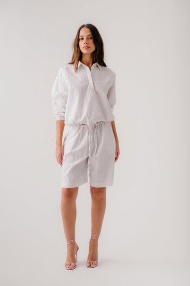 TALA CINCHED SEERSUCKER ANORAK PULLOVER | WHITE