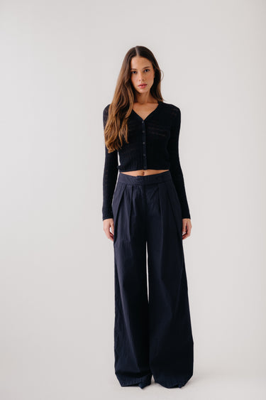 BROOKE HIGH RISE DOUBLE SEERSUCKER TROUSER | BLACK