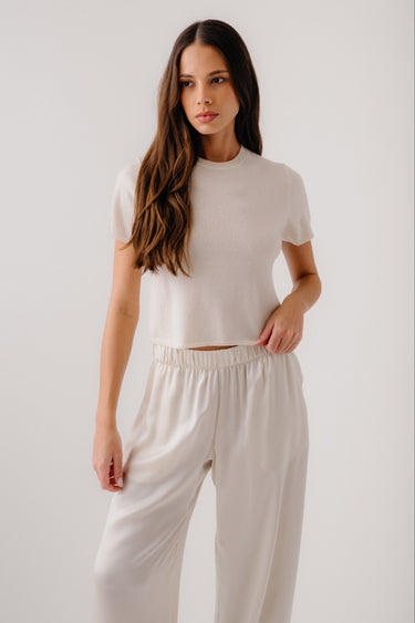 CHARLESTON RELAXED CASHMERE CREWNECK TEE | GARDENIA