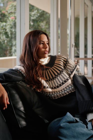 FINLEY SLOUCHY FAIR ISLE CASHMERE CREWNECK | BLACK FAIRISLE