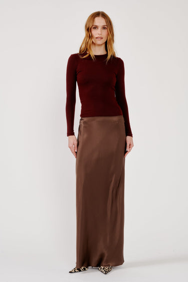 GRACE BIAS MAXI SKIRT in swiss brown