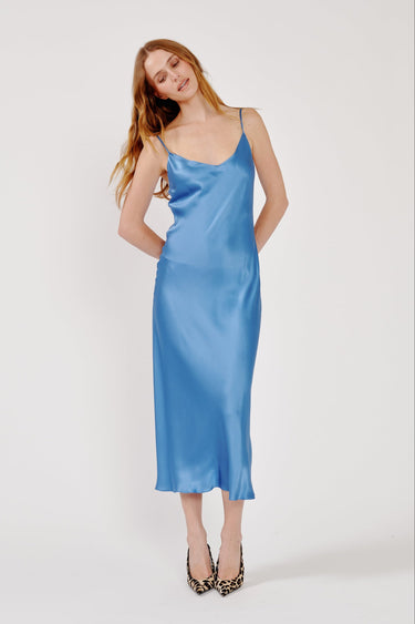 TAYLOR V-NK BIAS CUT DRESS in coastal blue