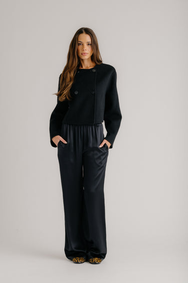 FLOREN CROPPED DOUBLE BREASTED COAT | BLACK
