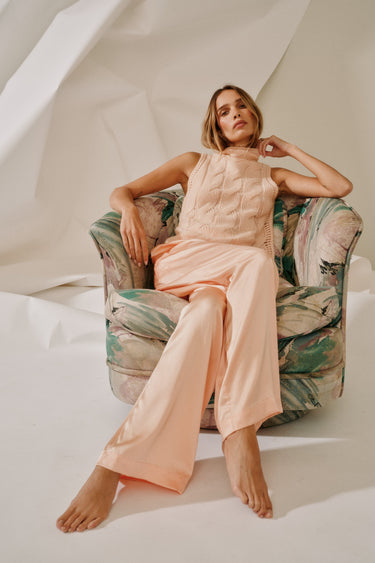 BRYNN HIGH RISE PULL ON WIDE LEG SILK PANT | SHERBET