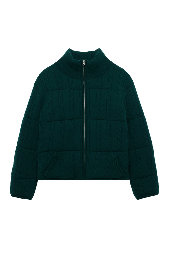 ELBA CASHMERE CABLE KNIT PUFFER | DEEP FOREST