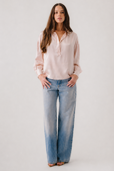 CHANTAL RELAXED SILK POPOVER W/ SHIRRING | LUNAR