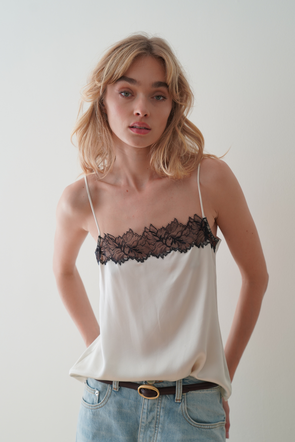 HAYA LACE TRIM SQUARE NECK CAMI | GARDENIA