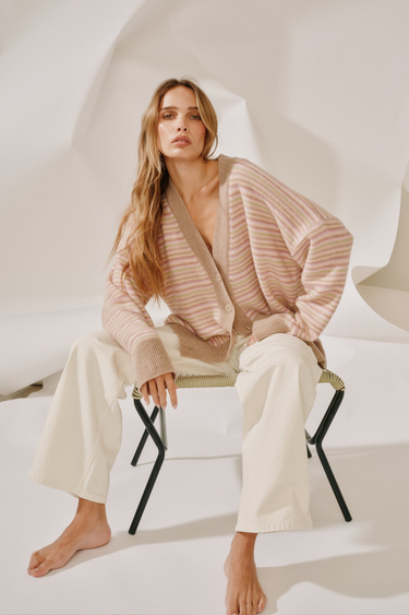 SIA RELAXED BUTTON UP CASHMERE  CARDIGAN | DUNE HEATHER