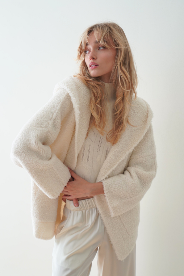 DUNE SHERPA HOODED CARDIGAN | GARDENIA SHIPS 10/30