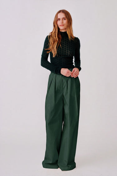 BROOKE C HIGH RISE DOUBLE PLEAT PANT | HUNTER GREEN