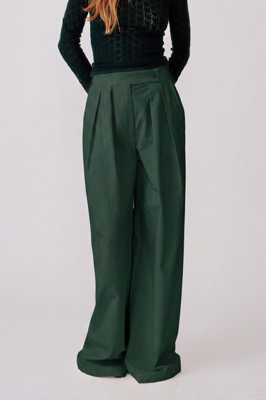 BROOKE C HIGH RISE DOUBLE PLEAT PANT | HUNTER GREEN