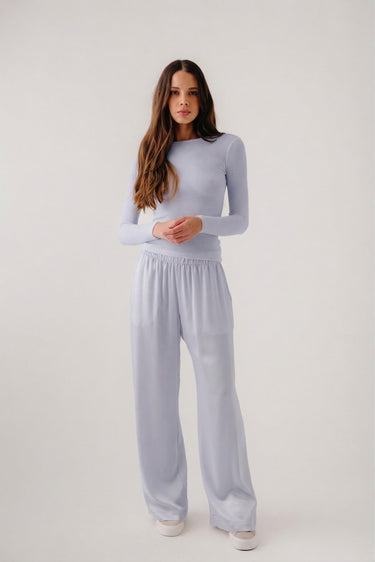 BRYNN HIGH RISE PULL ON WIDE LEG SILK PANT | WHISPER