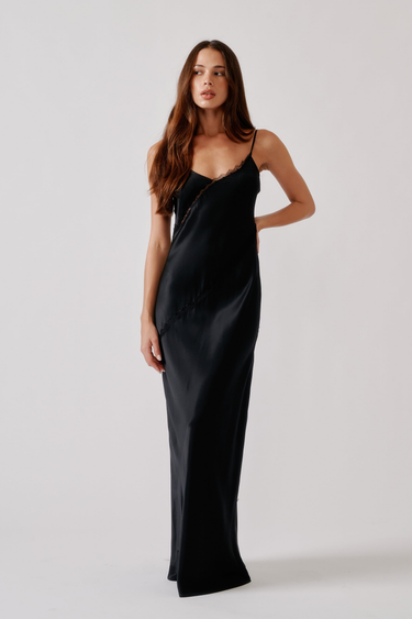 CECE LACE INSET SILK CAMI DRESS | BLACK