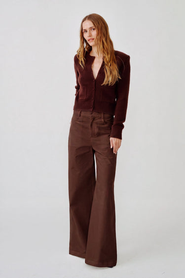 EMILIA SHOULDER PAD CASHMERE CARDIGAN | CINNABAR