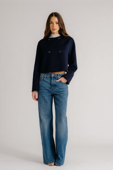 FLOREN CROPPED DOUBLE BREASTED COAT | MIDNIGHT NAVY