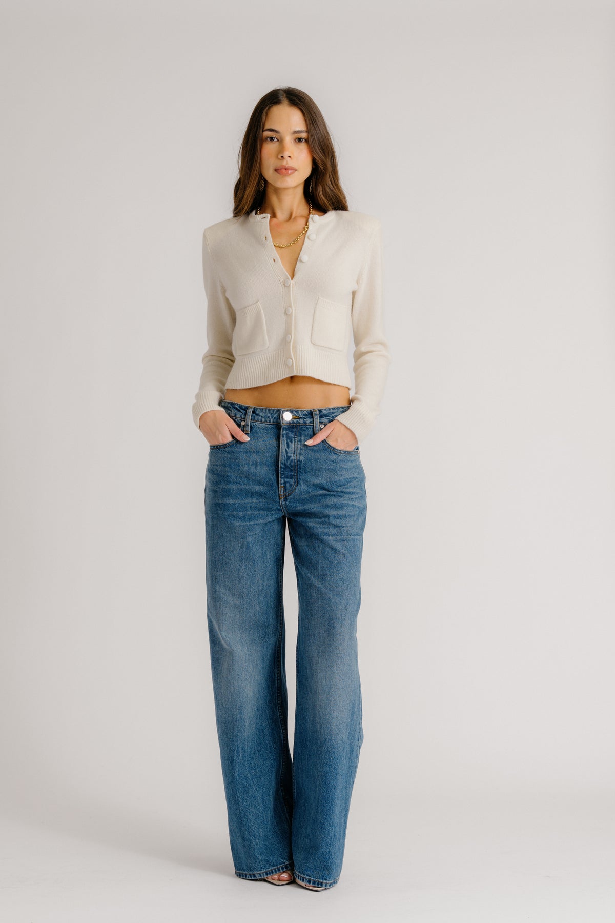 EMILIA SHOULDER PAD CASHMERE CARDIGAN | GARDENIA – SABLYN