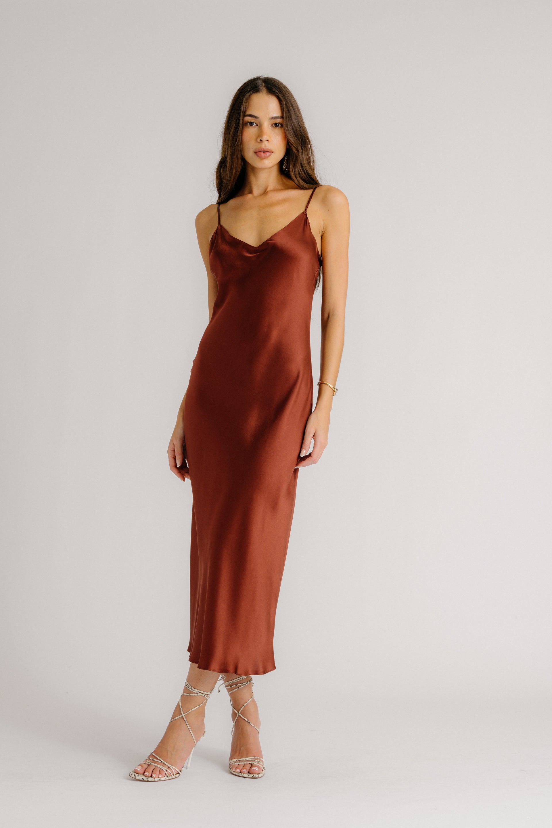 womens brown silk dress TAYLOR V-NECK BIAS CUT SILK DRESS