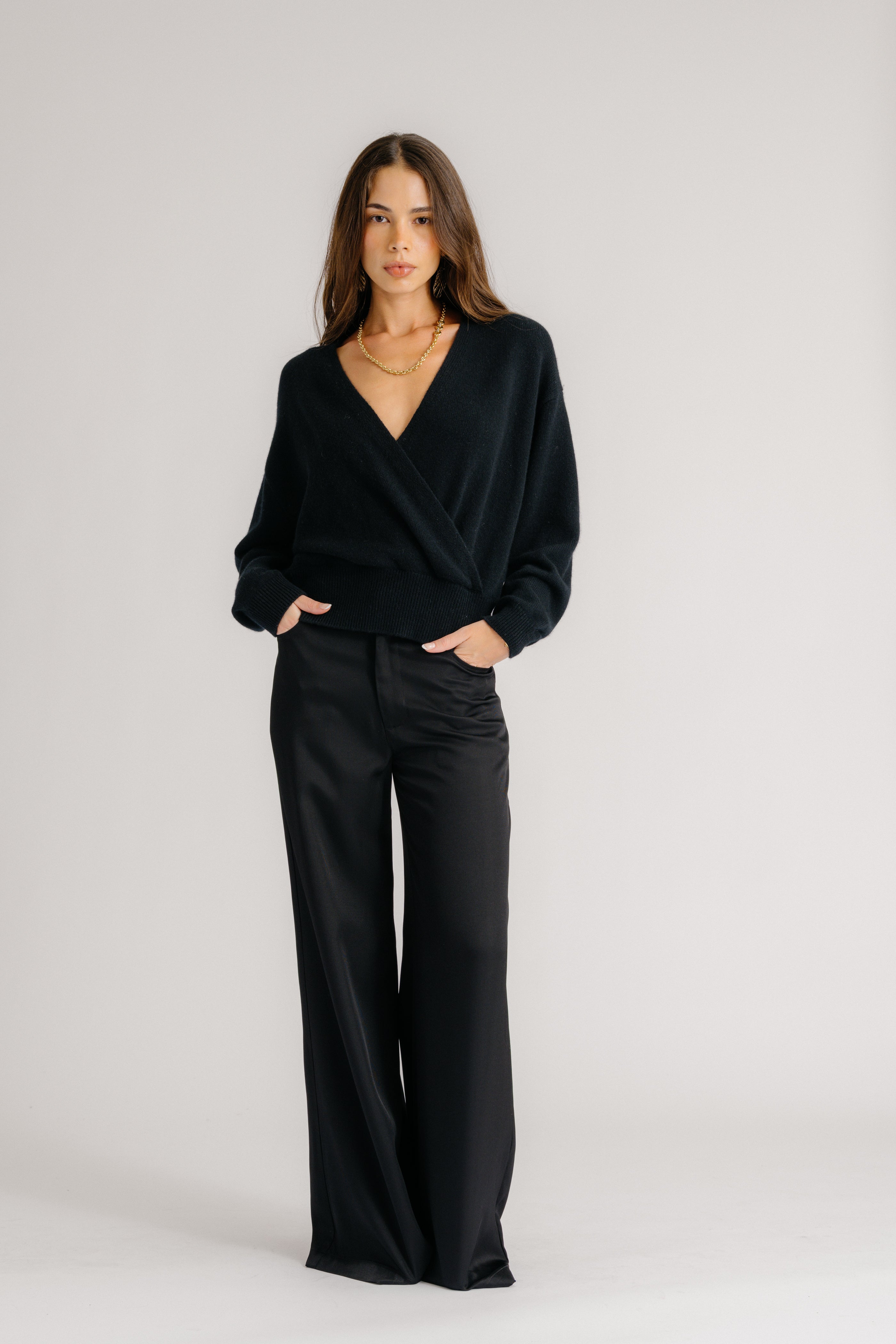 KODA CASHMERE WRAP SWEATER | BLACK – SABLYN