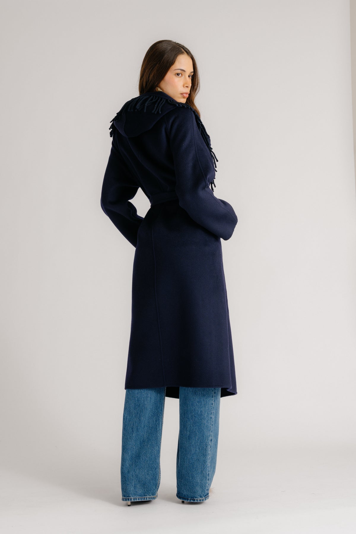 CHARLI HOODED COAT W/ FRINGE | MIDNIGHT NAVY – SABLYN