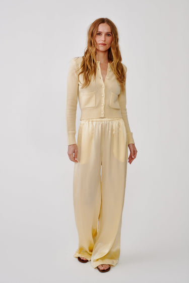 EMILIA SHOULDER PAD CASHMERE CARDIGAN | BUTTERCUP