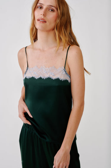 HAYA LACE TRIM SQUARE NECK CAMI | HUNTER GREEN MULTI