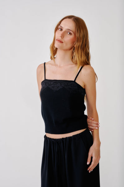 JOSIE STRAIGHT NECK CASHMERE CAMI | BLACK – SABLYN