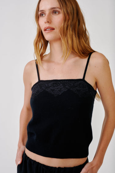 JOSIE STRAIGHT NECK CASHMERE CAMI | BLACK